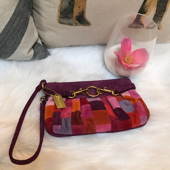 Coach Handbags - COACH patchwork wristlet. Suede. Size:5Hx6.5Lx1.5W